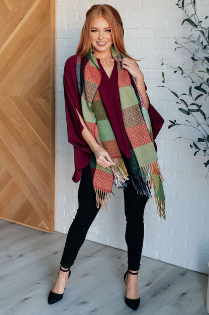 Keep Me Cozy Checkered Fringe Scarf in Berry (Online Exclusive)