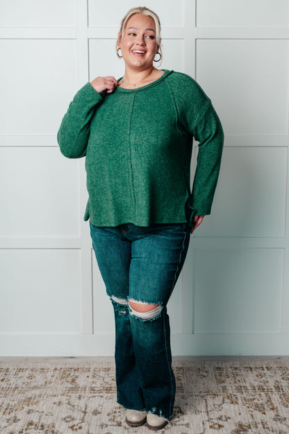 Simple Silhouette Brushed Hacci Sweater in Dark Green (Online Exclusive)