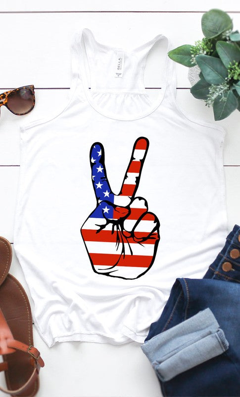 Camiseta sin mangas con gráfico del signo de la paz de la bandera estadounidense