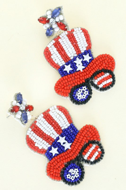 Boucles d’oreilles patriotiques en perles de chapeau haut de forme