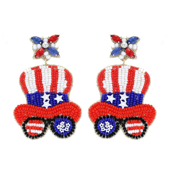 Boucles d’oreilles patriotiques en perles de chapeau haut de forme