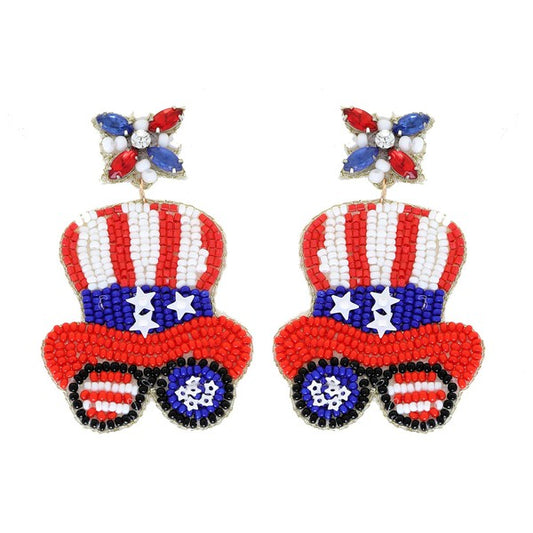 Patriotic Top Hat Beaded Earrings