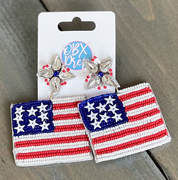 Boucles d’oreilles perlées drapeau américain