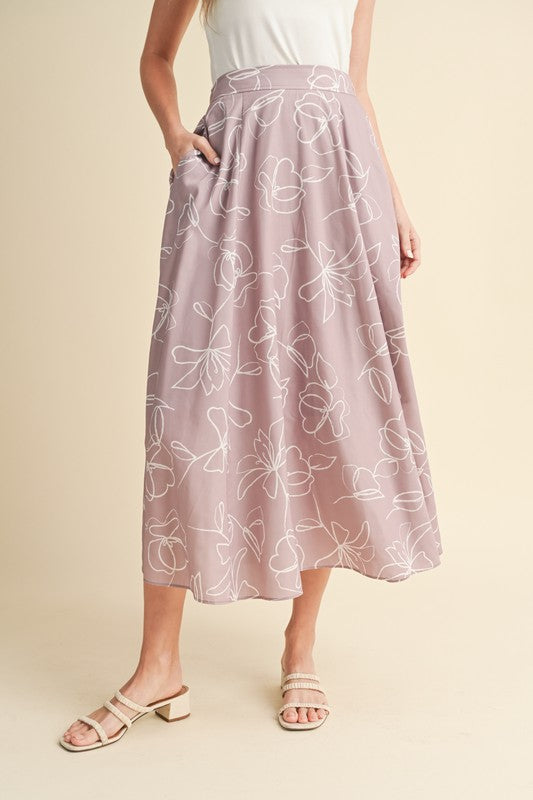 WANDER THE TOWN FLORAL MIDI SKIRT