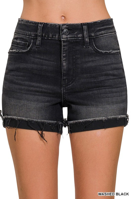 DRIVE INTO TOWN ROLLED HEM JEAN SHORTS