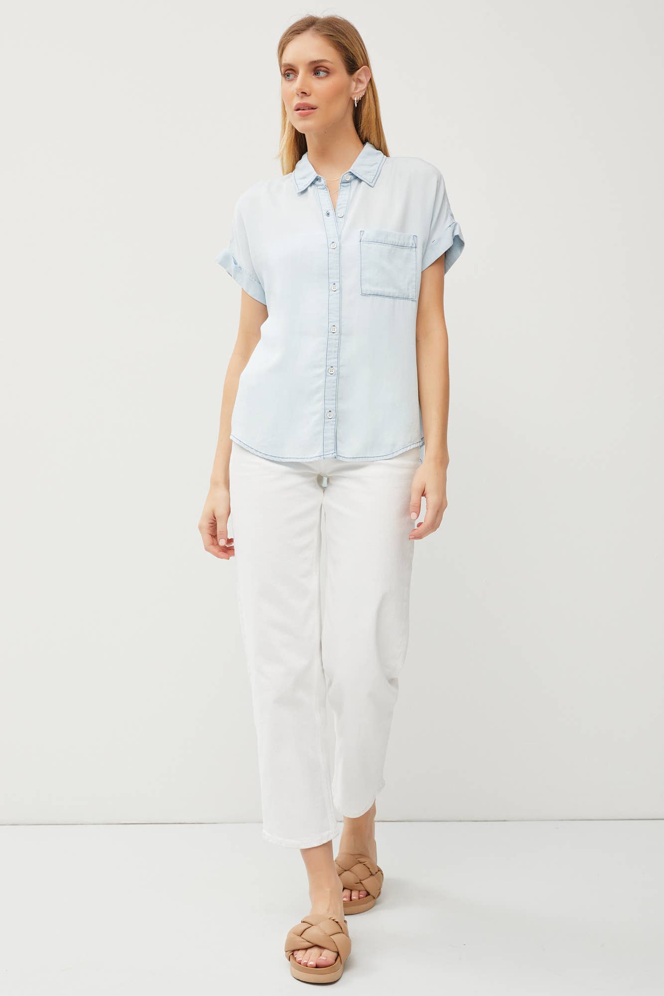 Brighten Your Days Chambray Blouse