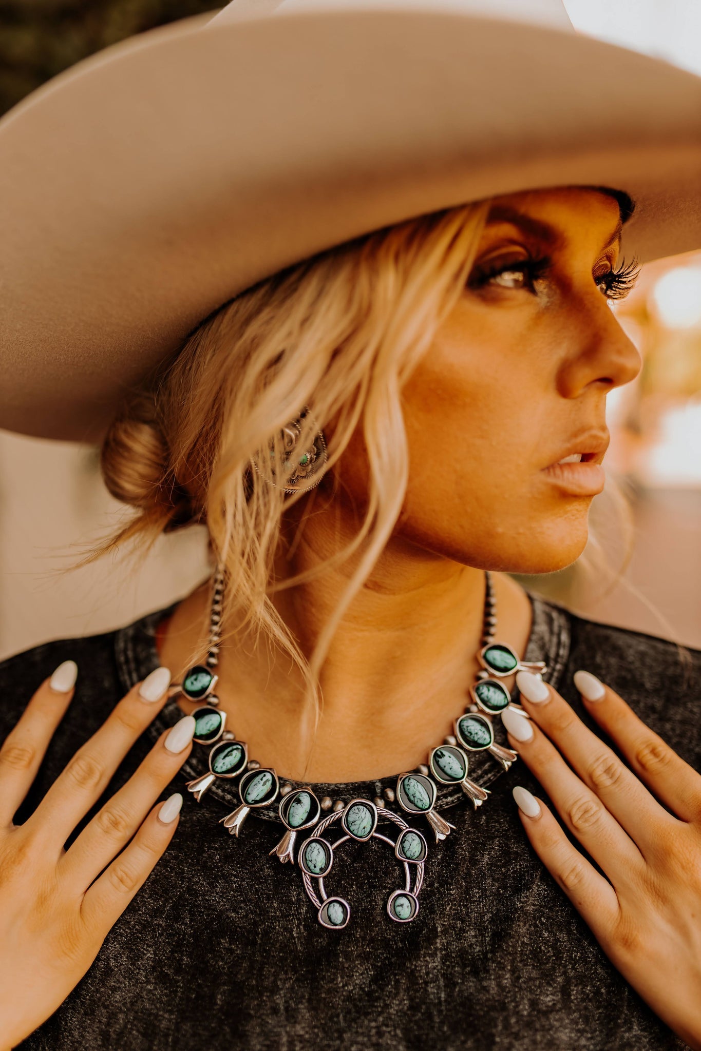 Turquoise Stone Cowgirl Hat Stud Earrings