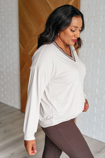 All Out Comfort V-Neck Pullover in Mocha Cream (Online Exclusive)