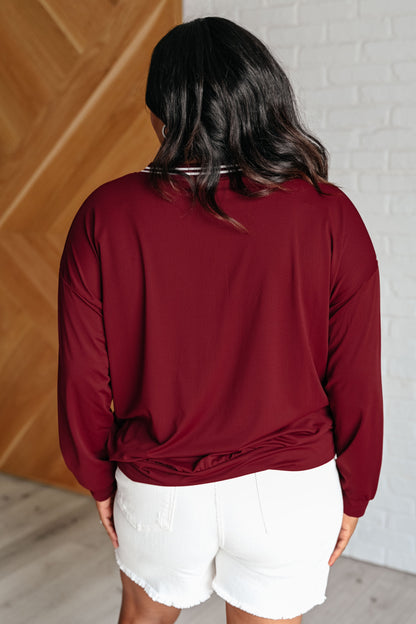 All Out Comfort V-Neck Pullover in Red Merlot (Online Exclusive)