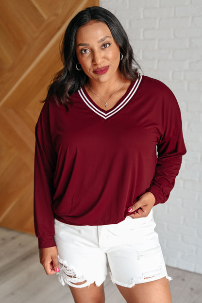 All Out Comfort V-Neck Pullover in Red Merlot (Online Exclusive)