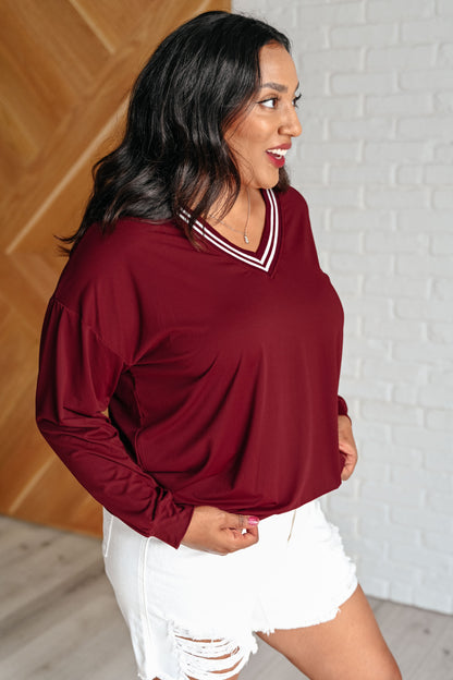 All Out Comfort V-Neck Pullover in Red Merlot (Online Exclusive)