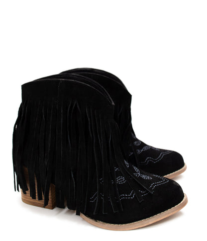 Amos Fringe Ankle Bootie in Black Suede (Online Exclusive)