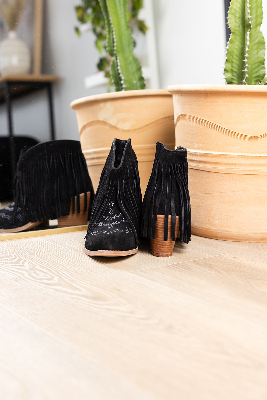 Amos Fringe Ankle Bootie in Black Suede (Online Exclusive)