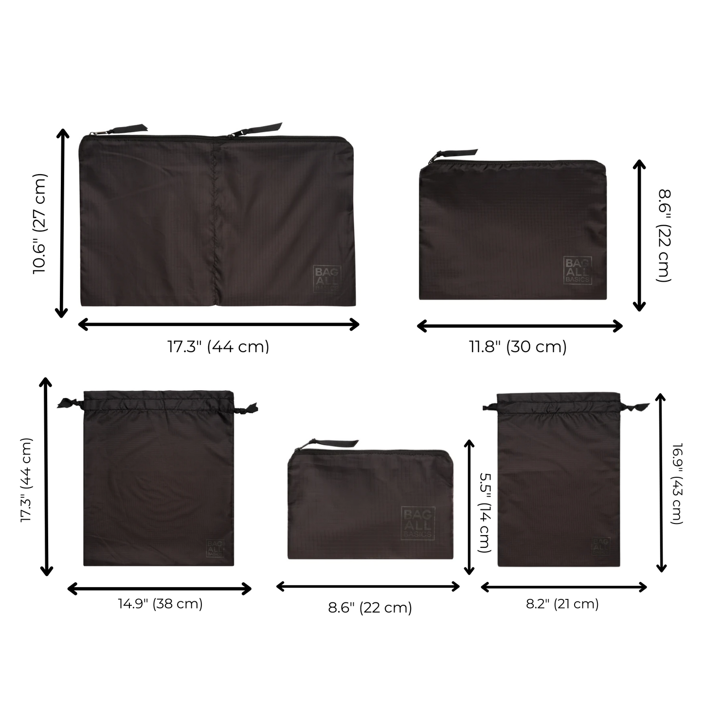 Compression Cubes & Packing Bags Set, 8-pack, Black