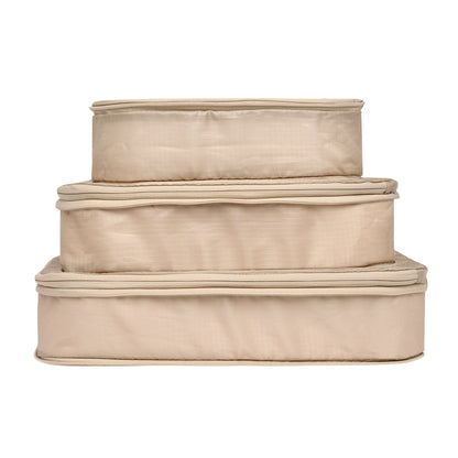 Re-cycled and Reinforced Nylon Compression Packing Cubes, 3-pack Taupe