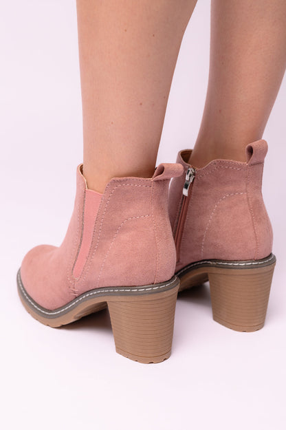 Bite Me Bootie in Blush Faux Suede (Online Exclusive)