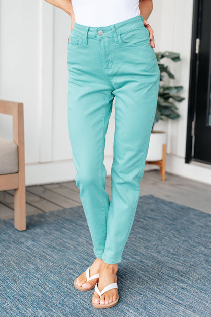 Bridgette High Rise Garment Dyed Slim Jeans in Aquamarine (Online Exclusive)