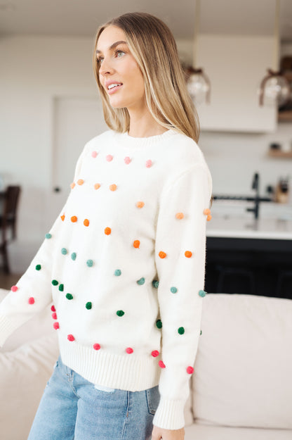 Candy Buttons Pom Detail Sweater (Online Exclusive)