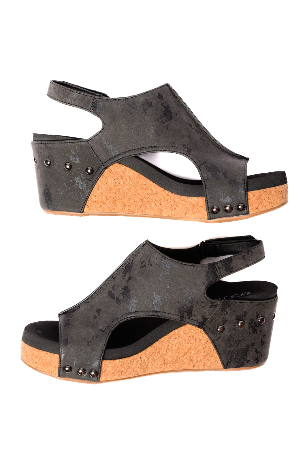 Carley Wedge Sandals in Black Metallic (Online Exclusive)