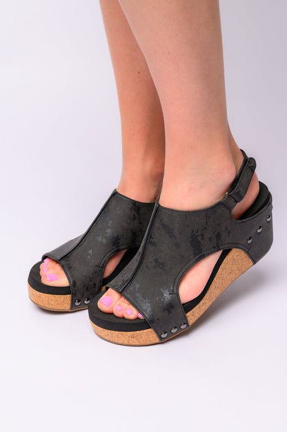 Carley Wedge Sandals in Black Metallic (Online Exclusive)