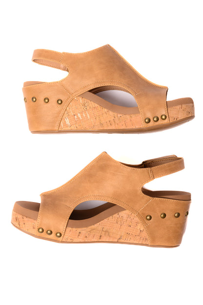 Carley Wedge Sandals in Caramel Smooth (Online Exclusive)