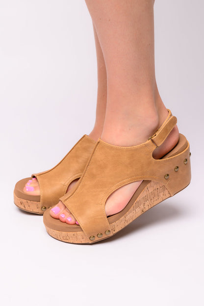 Carley Wedge Sandals in Caramel Smooth (Online Exclusive)