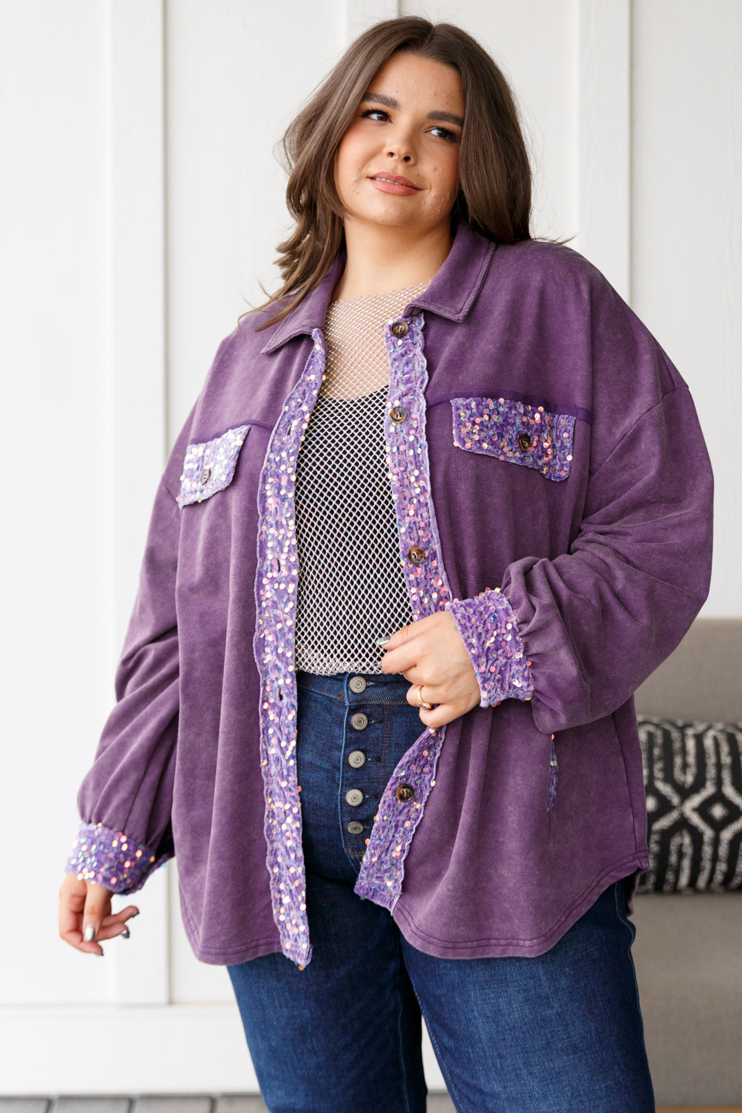 Chaos of Sequins Shacket in Purple (Online Exclusive)