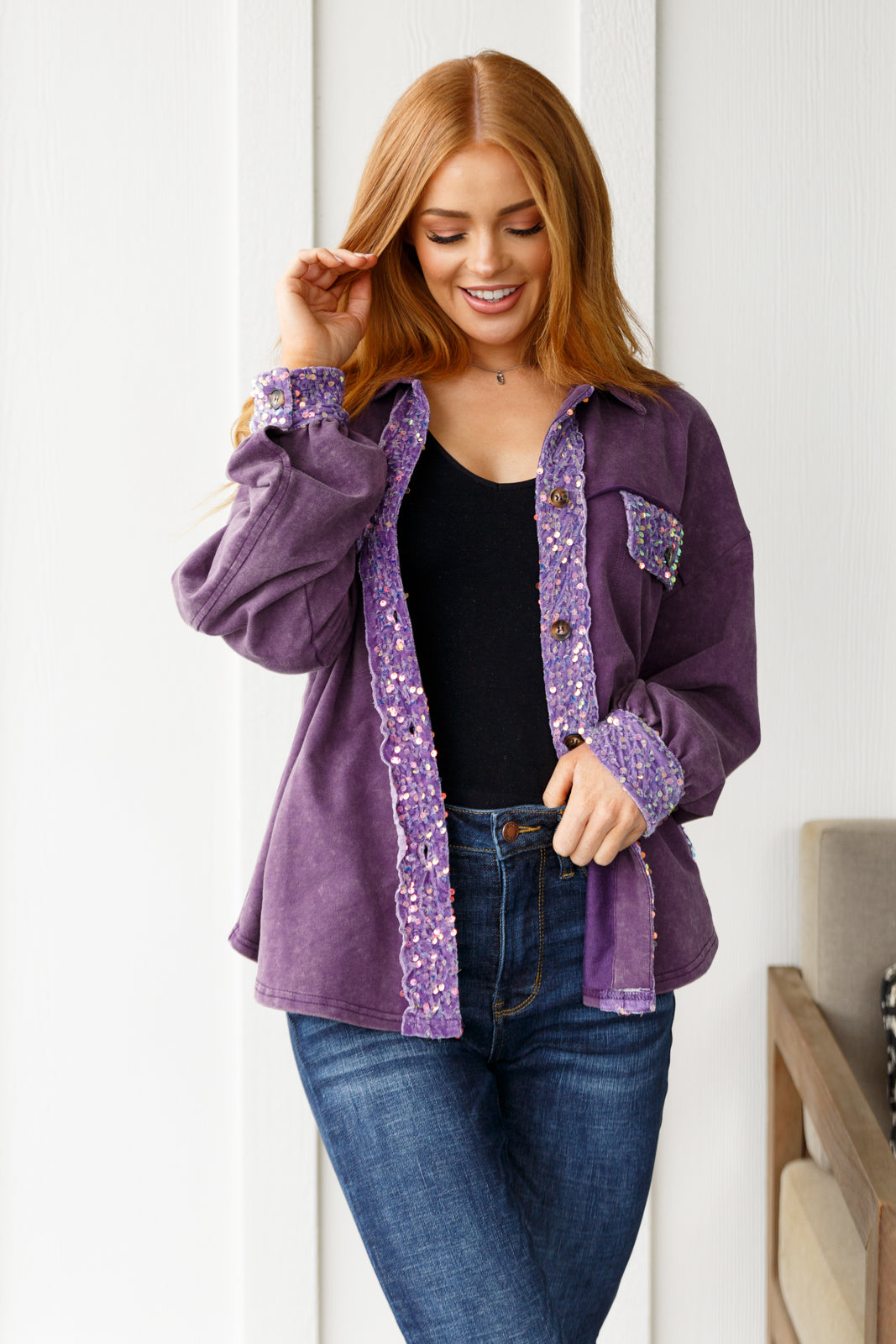 Chaos of Sequins Shacket in Purple (Online Exclusive)