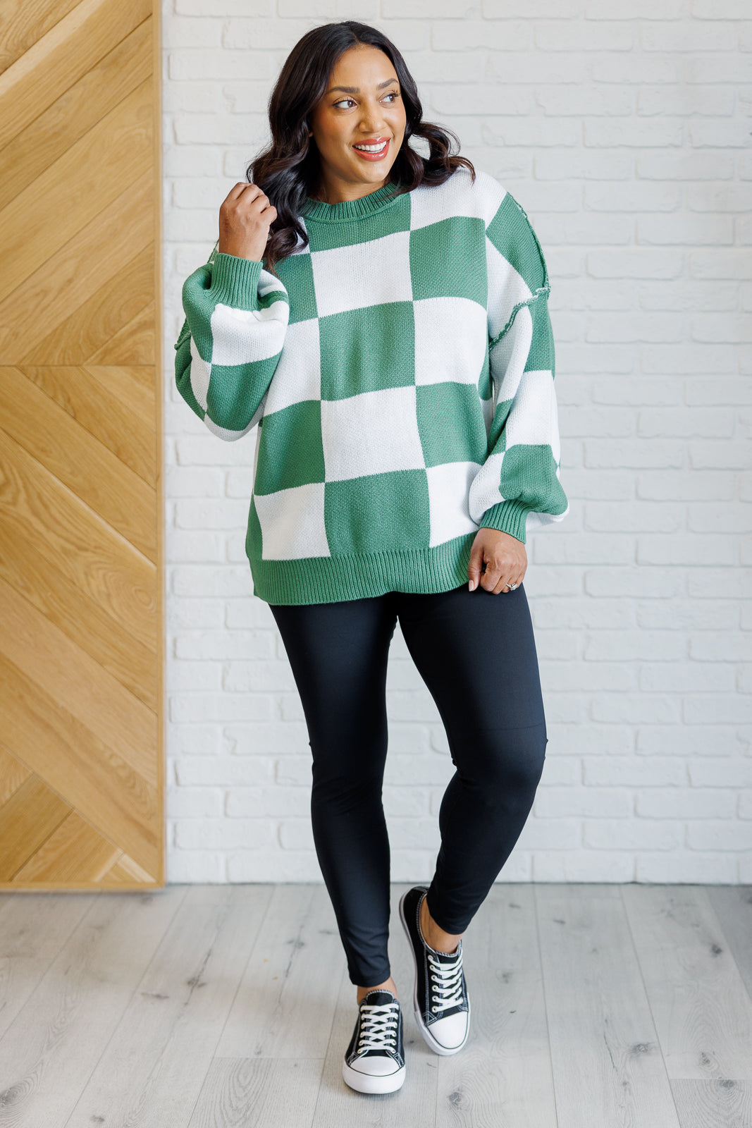 Check Yourself Checkered Sweater in Green (Online Exclusive)