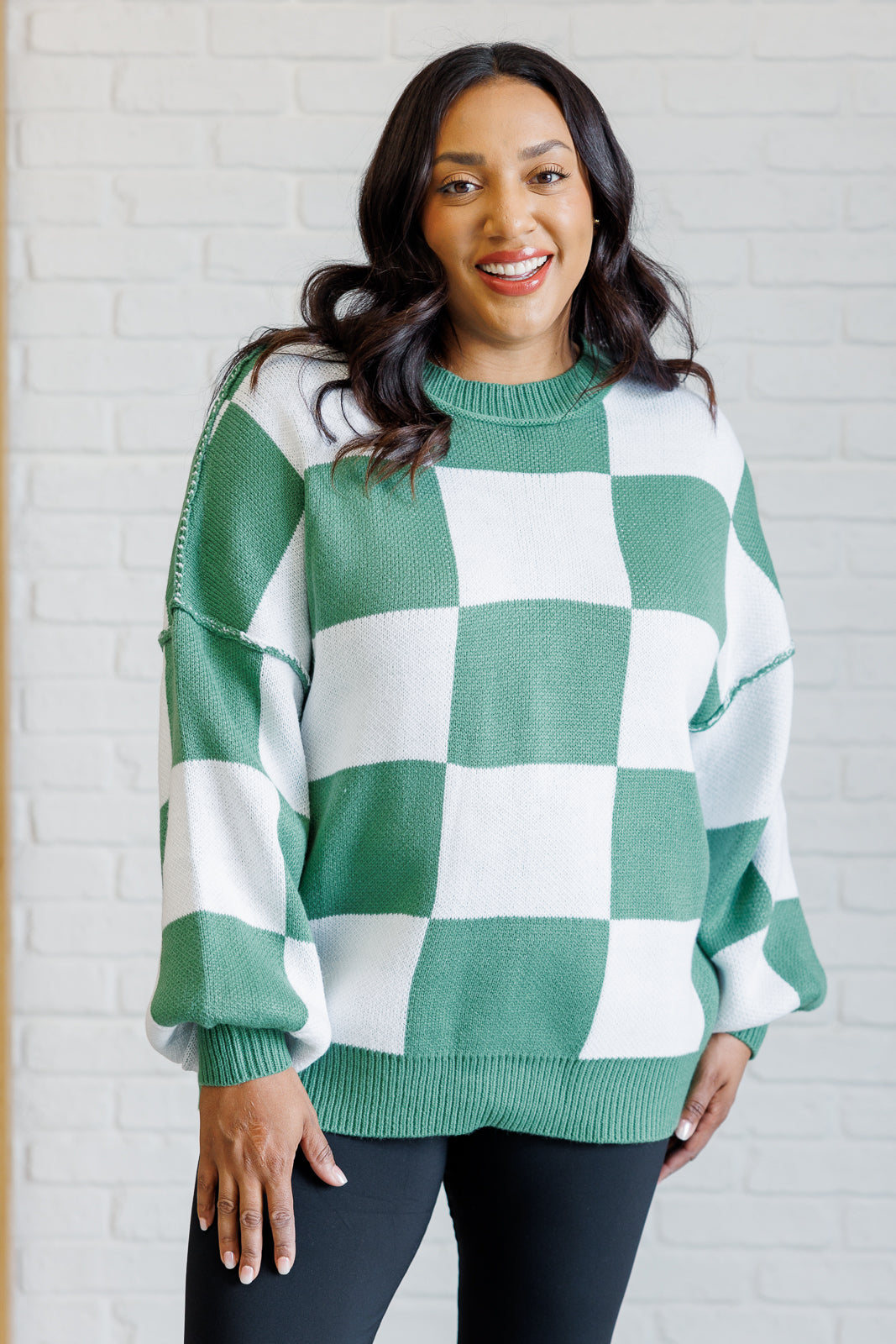 Check Yourself Checkered Sweater in Green (Online Exclusive)