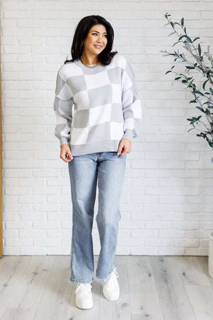 Check Yourself Checkered Sweater in Grey (Online Exclusive)