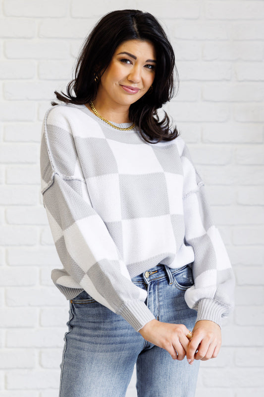 Check Yourself Checkered Sweater in Grey (Online Exclusive)