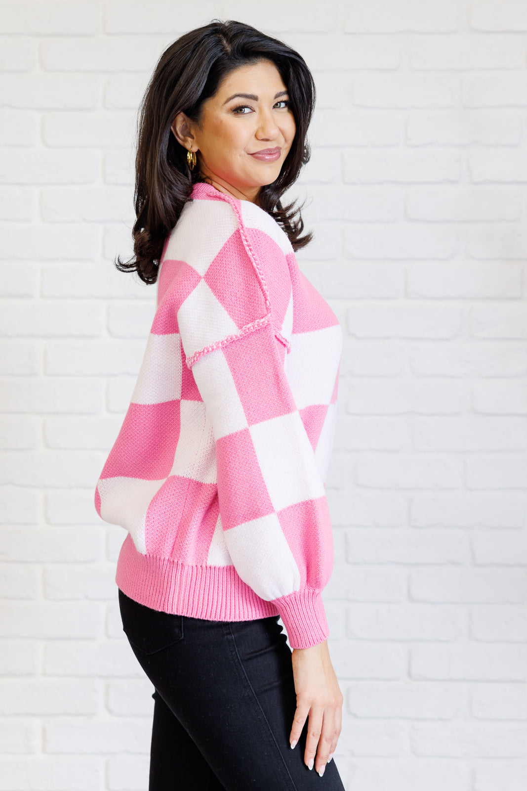 Check Yourself Checkered Sweater in Pink (Online Exclusive)