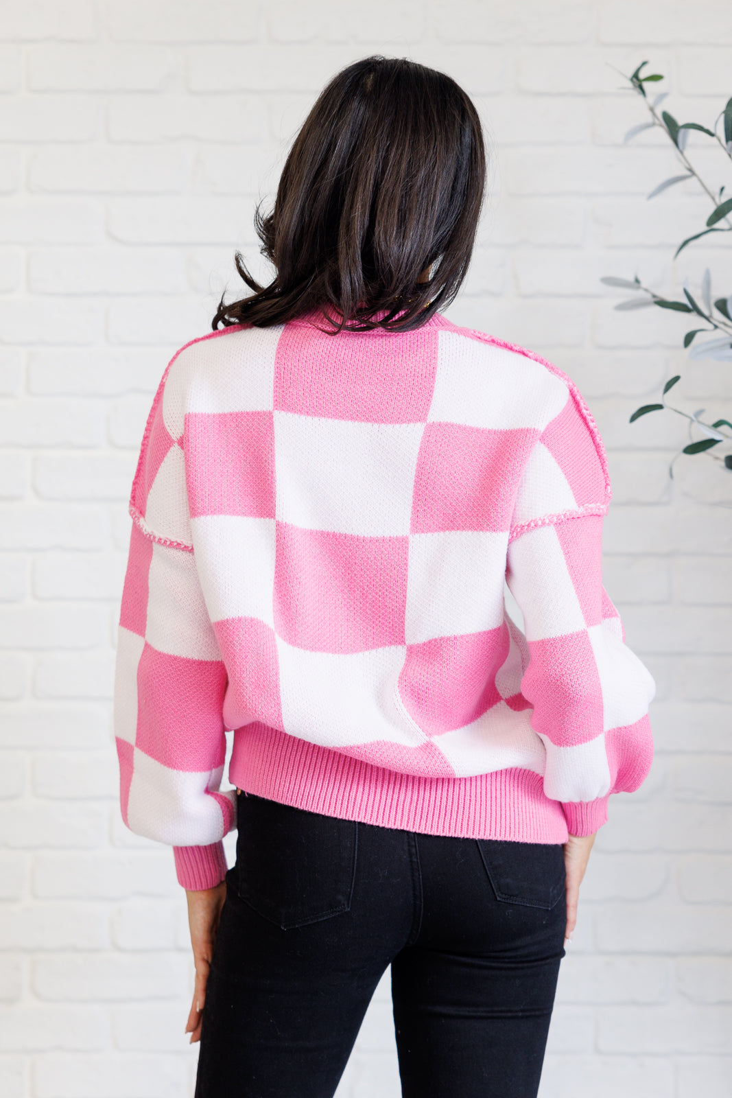 Check Yourself Checkered Sweater in Pink (Online Exclusive)