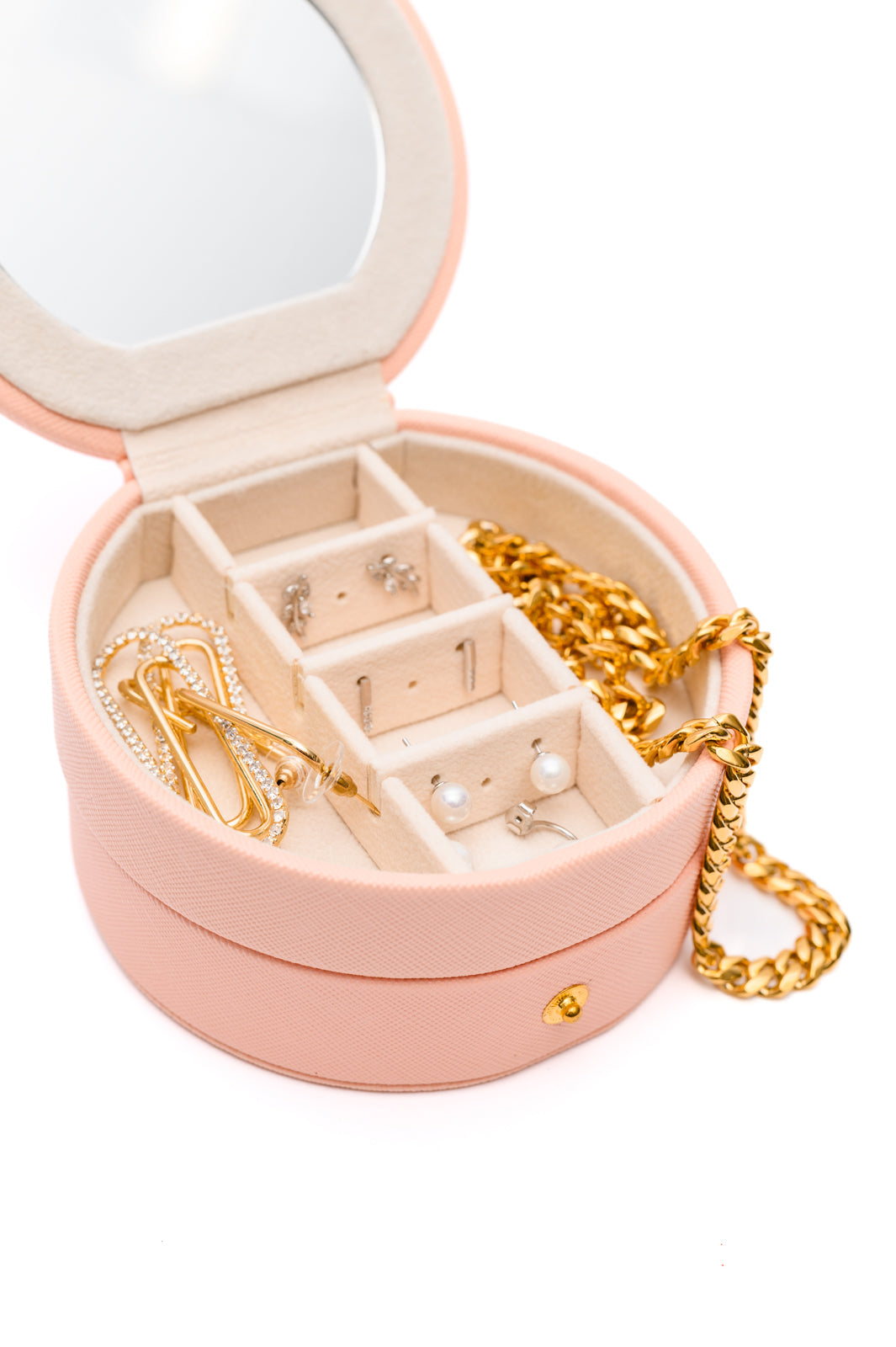 Circular Travel Jewelry Case in Pink (Online Exclusive)