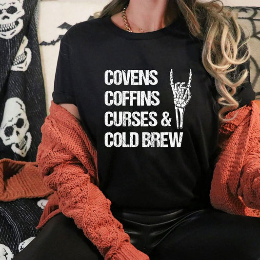 Covens Coffins Curses Cold Brew Graphic Tee (Vintage)