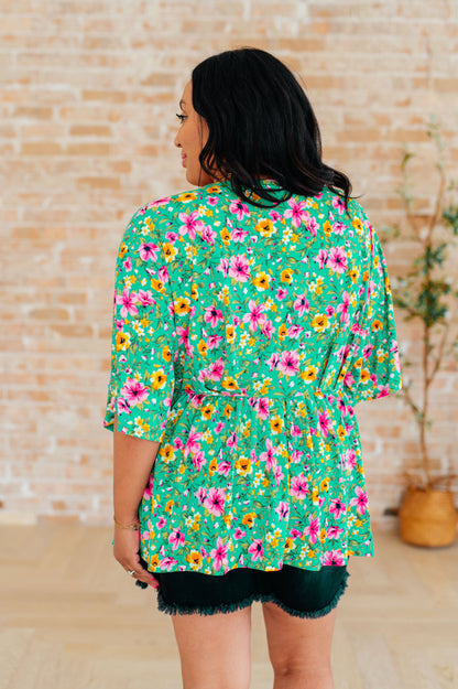 Dreamer Peplum Top in Emerald and Pink Floral (Online Exclusive)