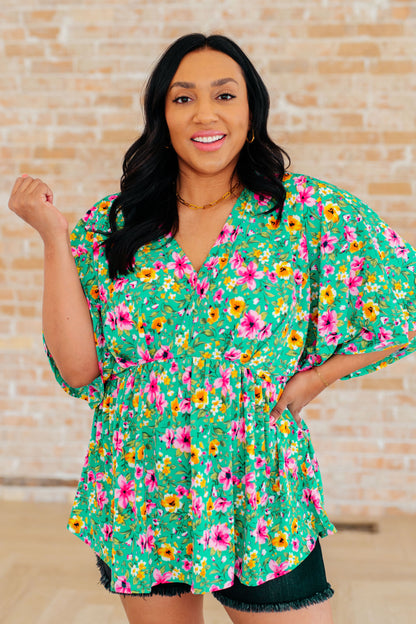 Dreamer Peplum Top in Emerald and Pink Floral (Online Exclusive)