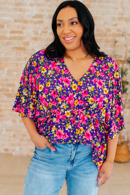 Dreamer Peplum Top in Purple and Pink Floral (Online Exclusive)