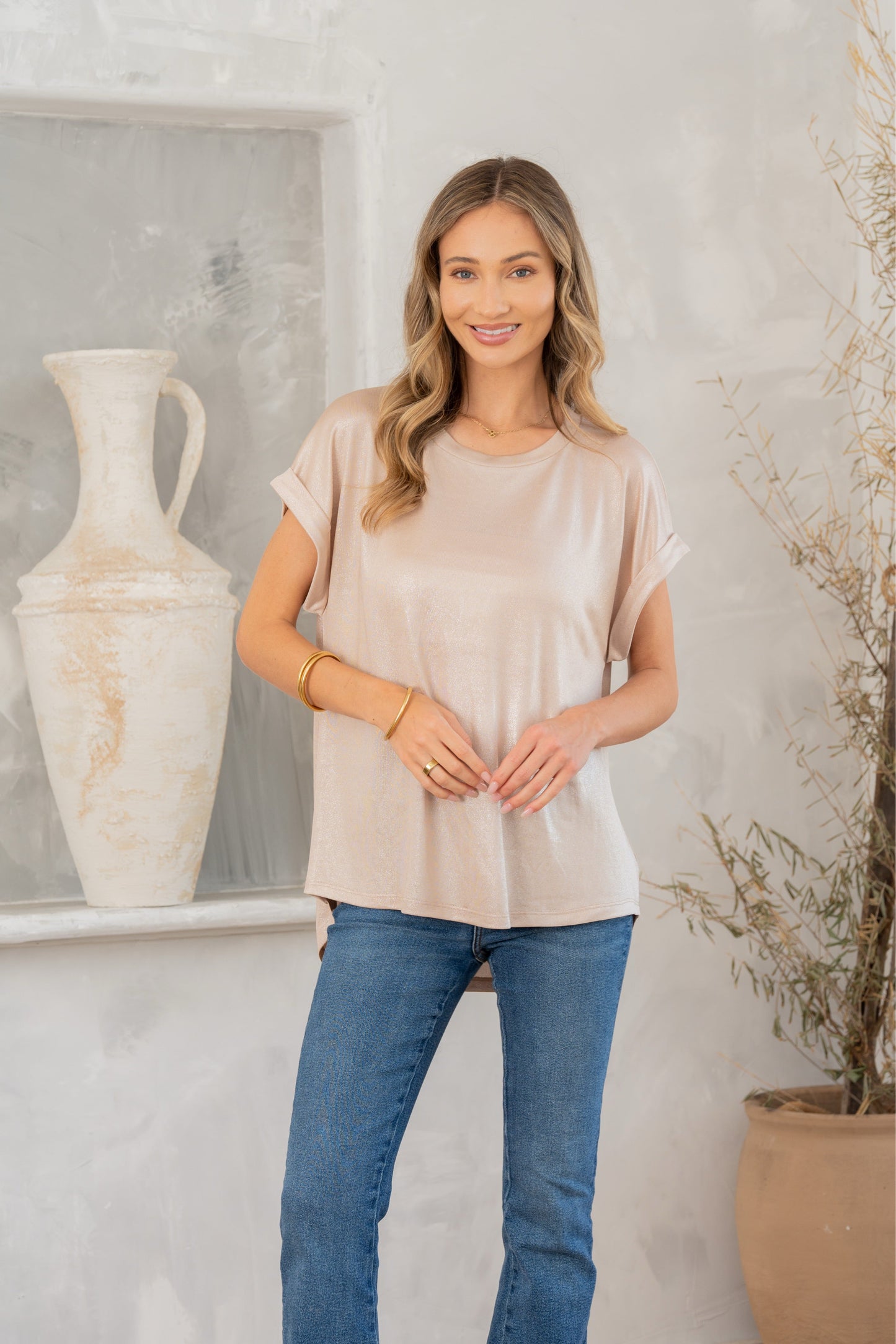 Shimmer Cuffed Top in Taupe *HC (Online Exclusive)