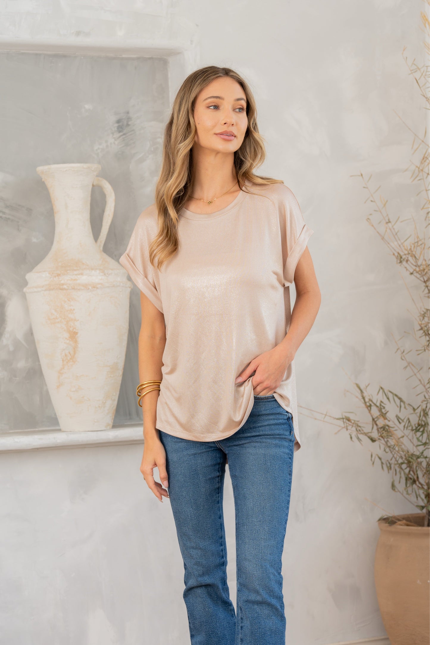 Shimmer Cuffed Top in Taupe *HC (Online Exclusive)