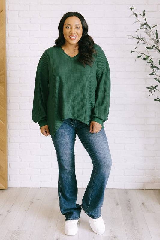 Good Things Are Coming V-Neck Top in Green (Online Exclusive)