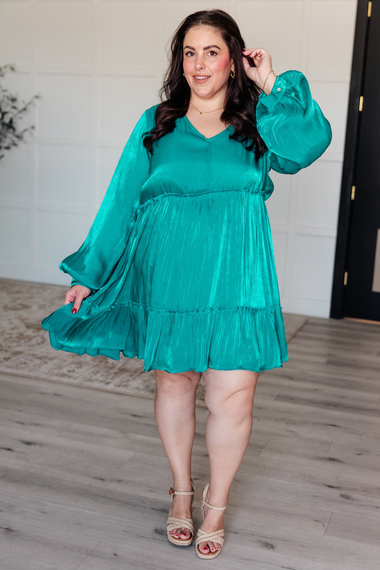 Head Held High V-Neck Balloon Sleeve Dress (Online Exclusive)