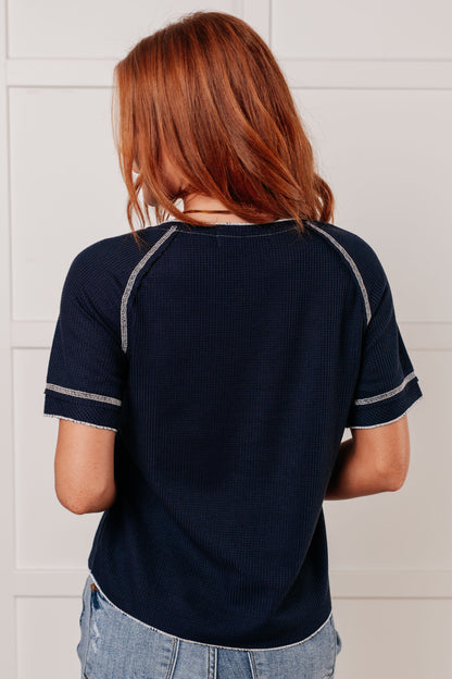 Heartbreaker Waffle Knit Tee in Blue (Online Exclusive)