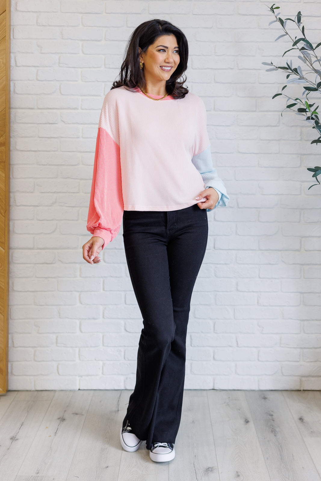 Hit Me With Your Best Shot Colorblock Top in Light Pink (Online Exclusive)