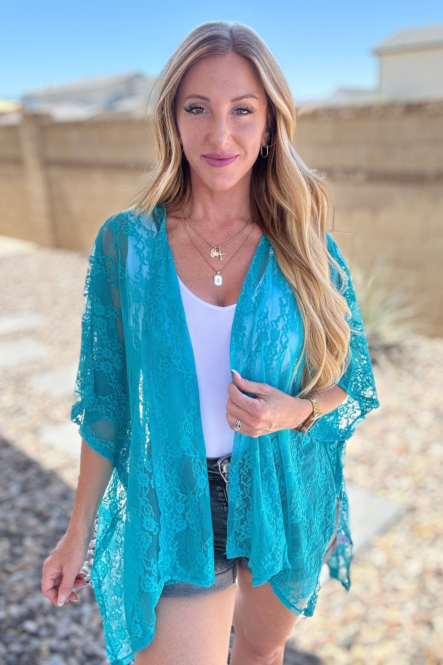 Good Days Ahead Lace Kimono In Teal (Online Exclusive)