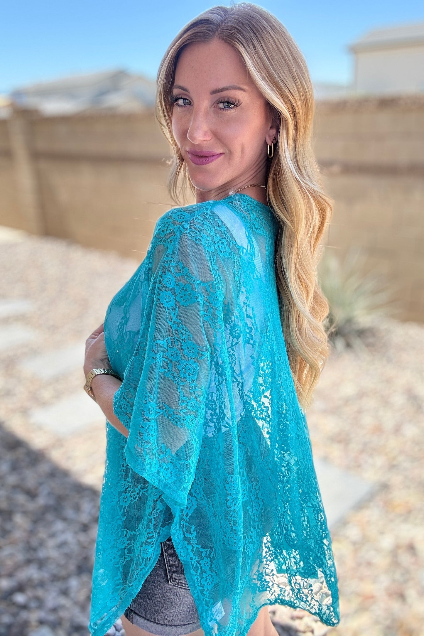 Good Days Ahead Lace Kimono In Teal (Online Exclusive)