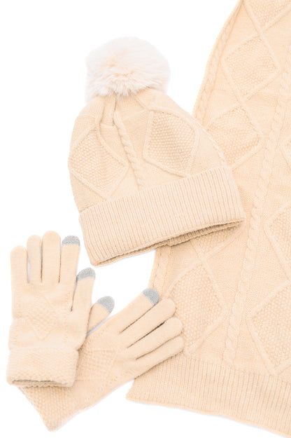 Jane Frost Beanie, Glove, and Scarf Set in Beige (Online Exclusive)