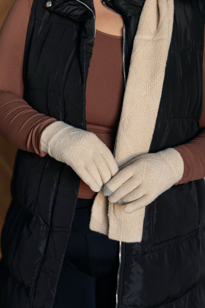 Jane Frost Beanie, Glove, and Scarf Set in Beige (Online Exclusive)