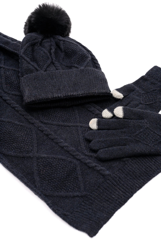 Jane Frost Beanie, Glove, and Scarf Set In Black (Online Exclusive)